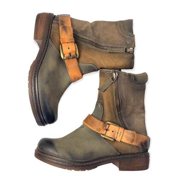 Manas Distressed Leather Boots with Buckle Size 37 - Picture 1 of 8